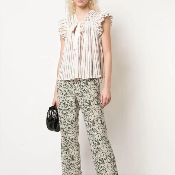 Ulla Johnson Striped Ruffle Sleeve Top - Picture 4 of 8